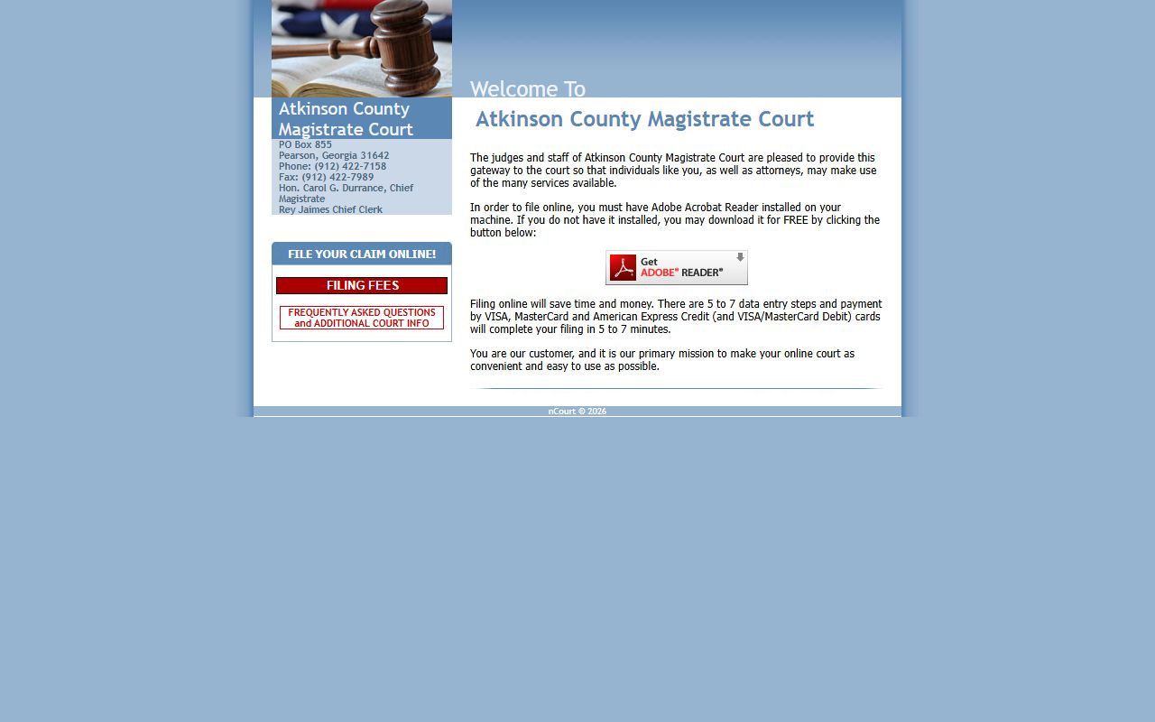 Atkinson County court dockets Magistrate nCourt e-file page