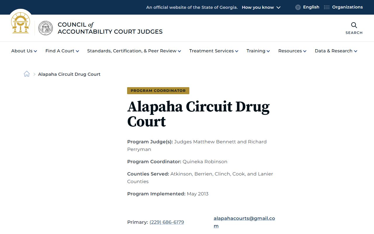 Atkinson County criminal court records CACJ Alapaha drug court profile