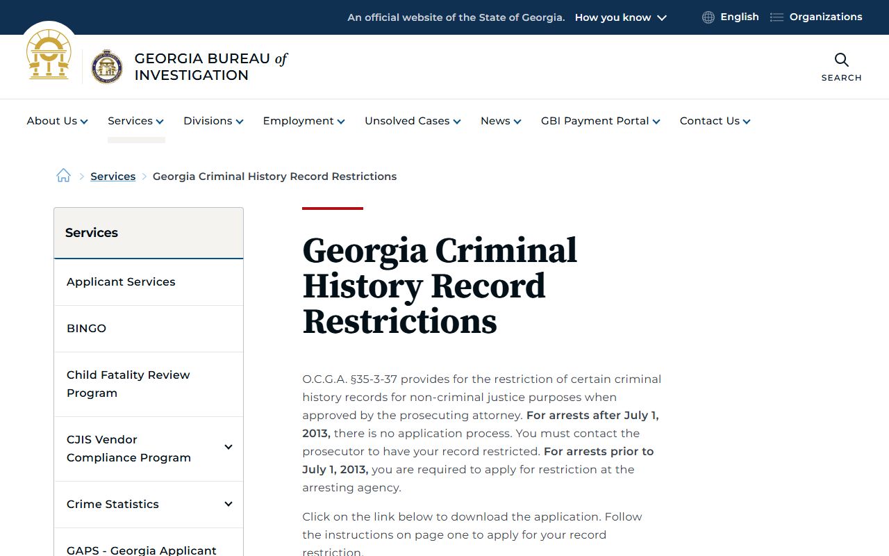 Atkinson County criminal court records GBI record restriction page