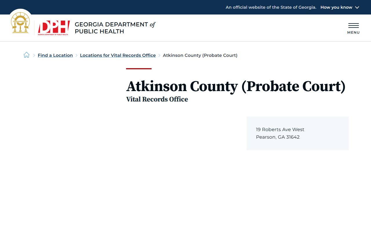 Atkinson County marriage records Atkinson Probate Court DPH location page