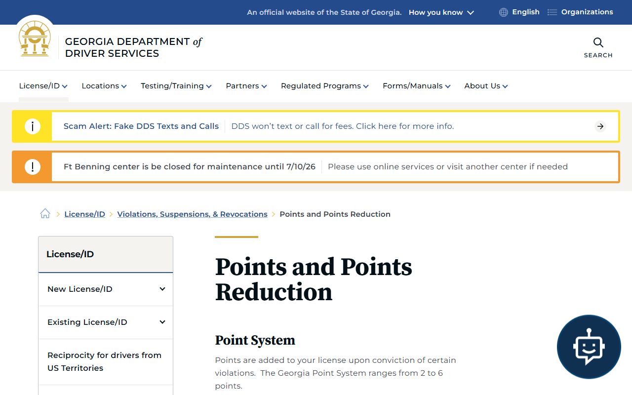 Atkinson County traffic court records Georgia DDS points and point reduction page