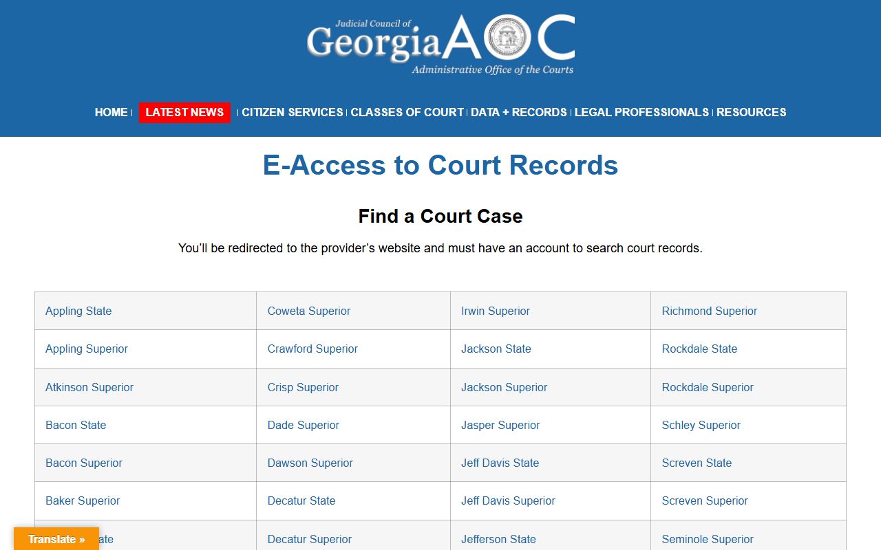 Atkinson County Court records Georgia E-Access page
